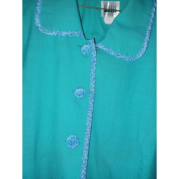 Vintage Leslie Fay Women's Light Weight Blazer SZ 24 Teal & Blue - Picture 2 of 3